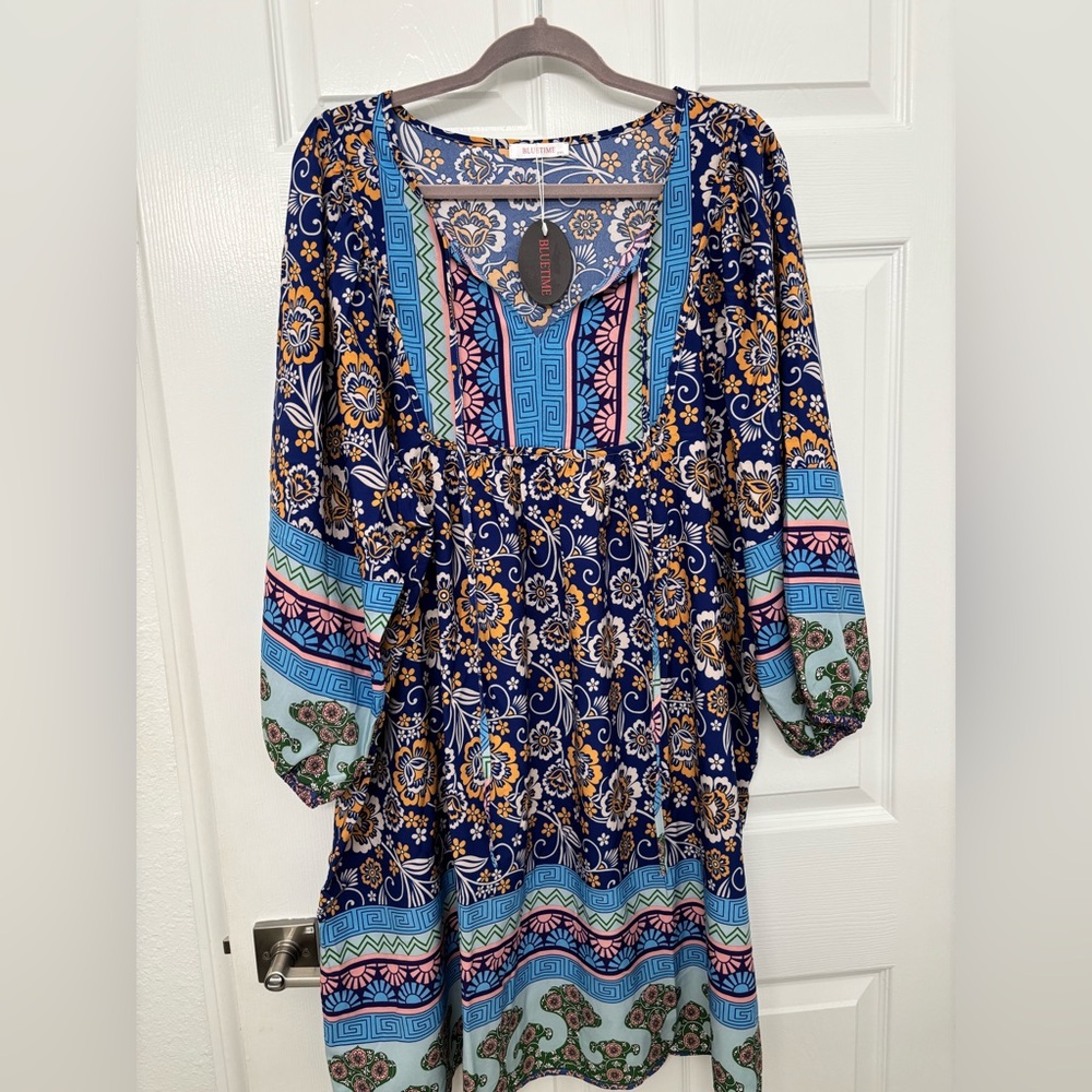 Umgee Multicolor Floral Long Sleeve Dress 2X